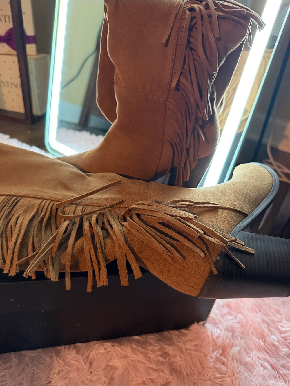 Windsor Fringe Suede Mid-Calf Boots - Tan